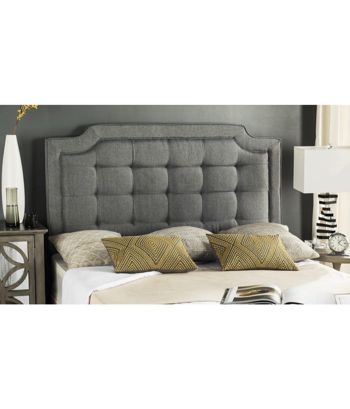  Safavieh Sapphire Tuffed Linen Headboard Grey - Grey - Bonton