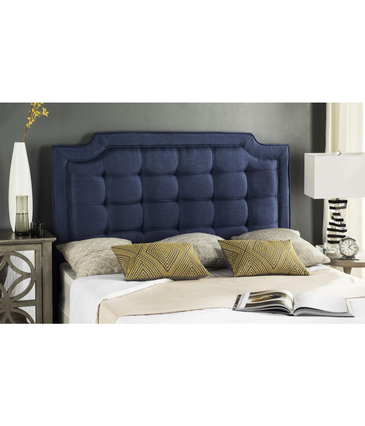  Safavieh Sapphire Tuffed Linen Headboard Navy - Navy - Bonton