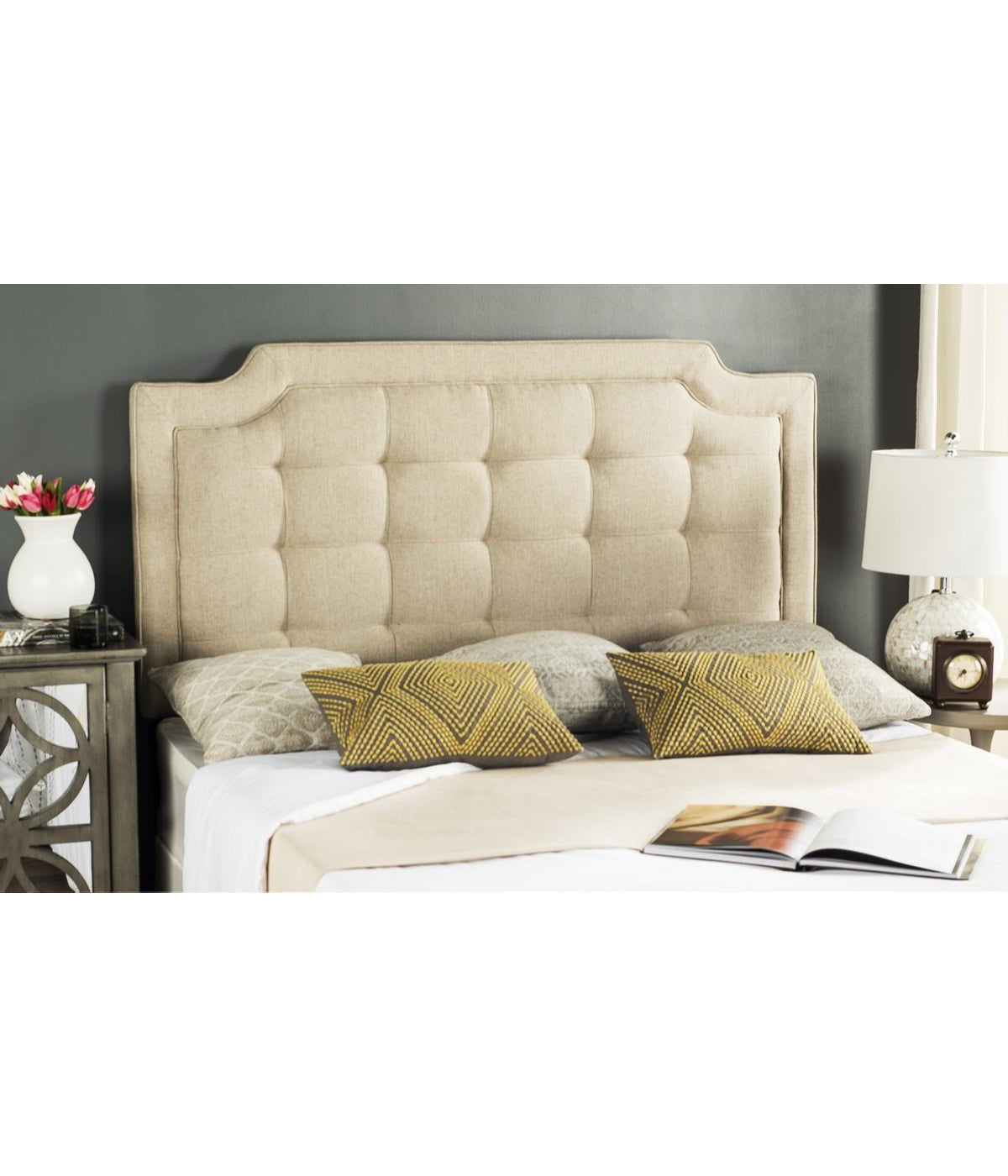  Safavieh Sapphire Tuffed Linen Headboard Hemp - Hemp - Bonton