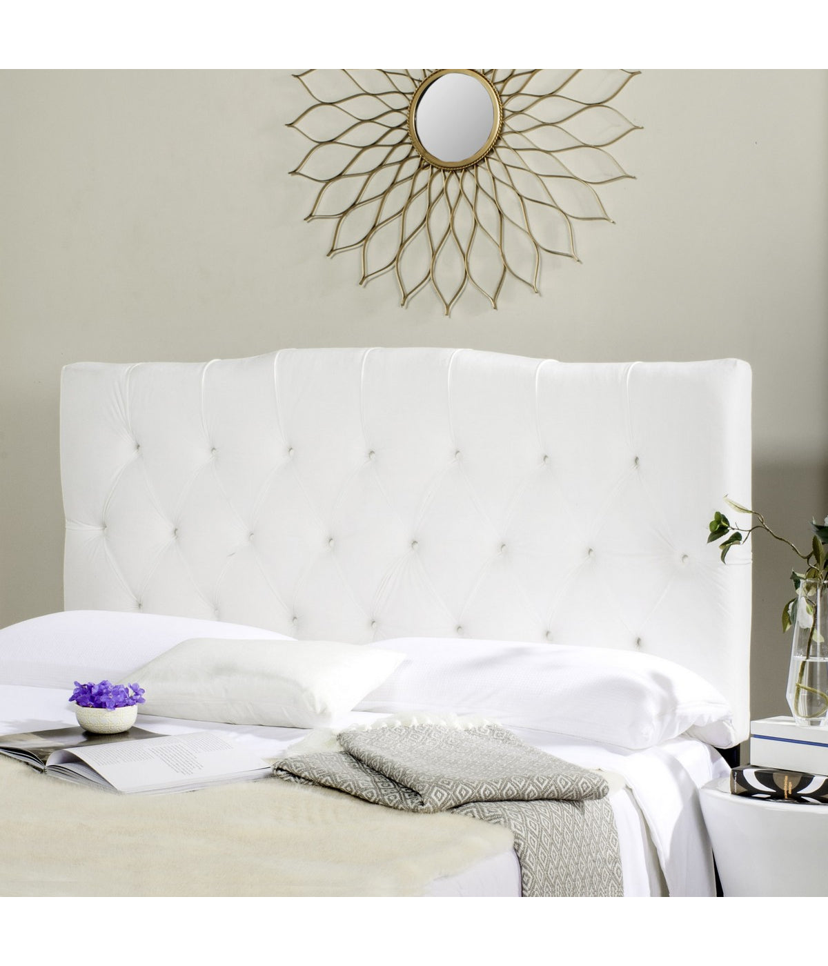  Safavieh Axel Tufted Headboard White - White - Bonton