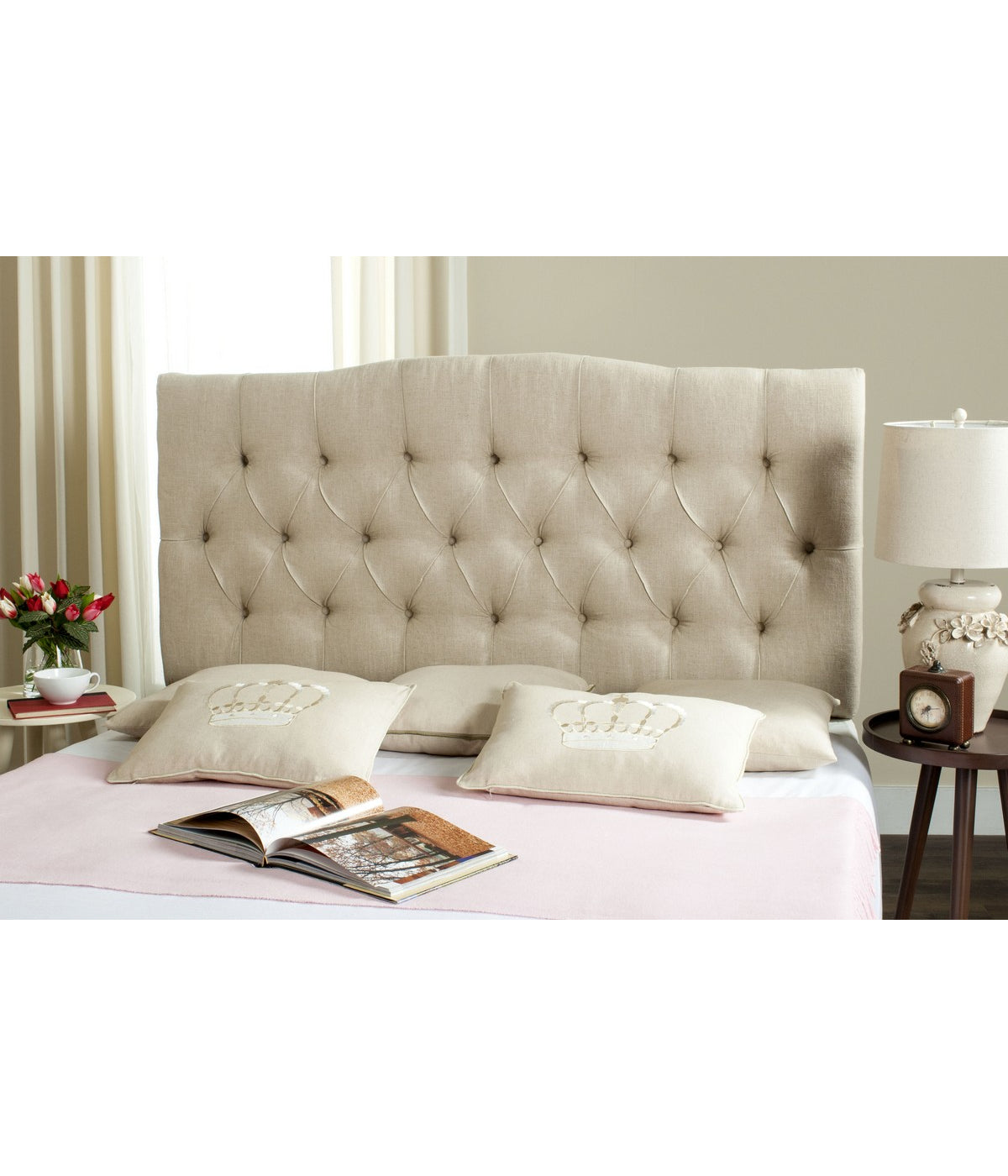  Safavieh Axel Tufted Linen Headboard Hemp - Hemp - Bonton