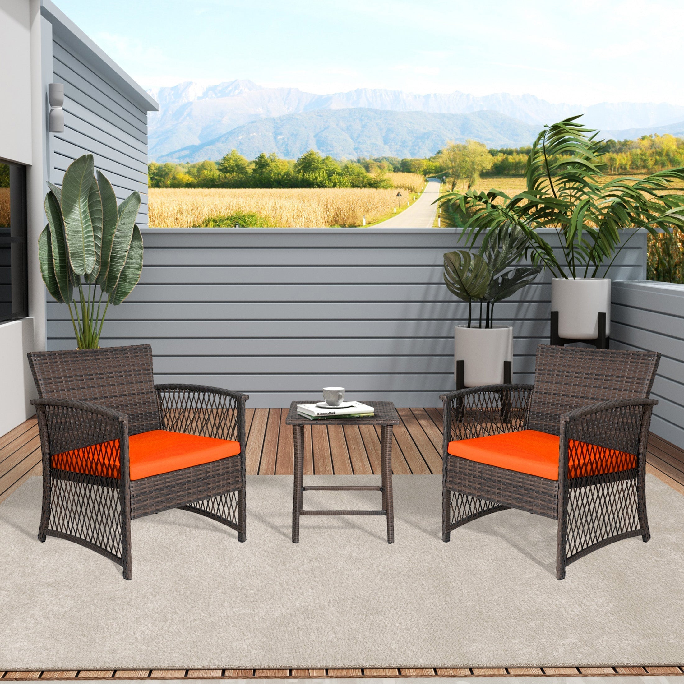  Westin Furniture 3-Piece Outdoor Patio Seating Conversation Set - Coffee/Beige - Bonton