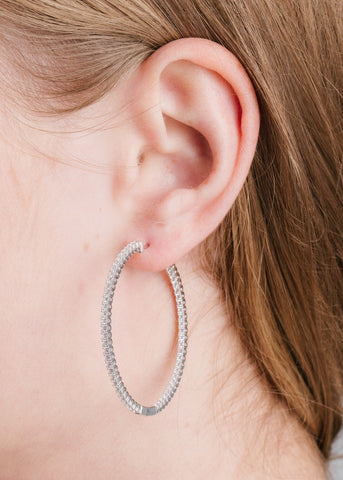 Medium Pave Hoop Earrings in Platinum