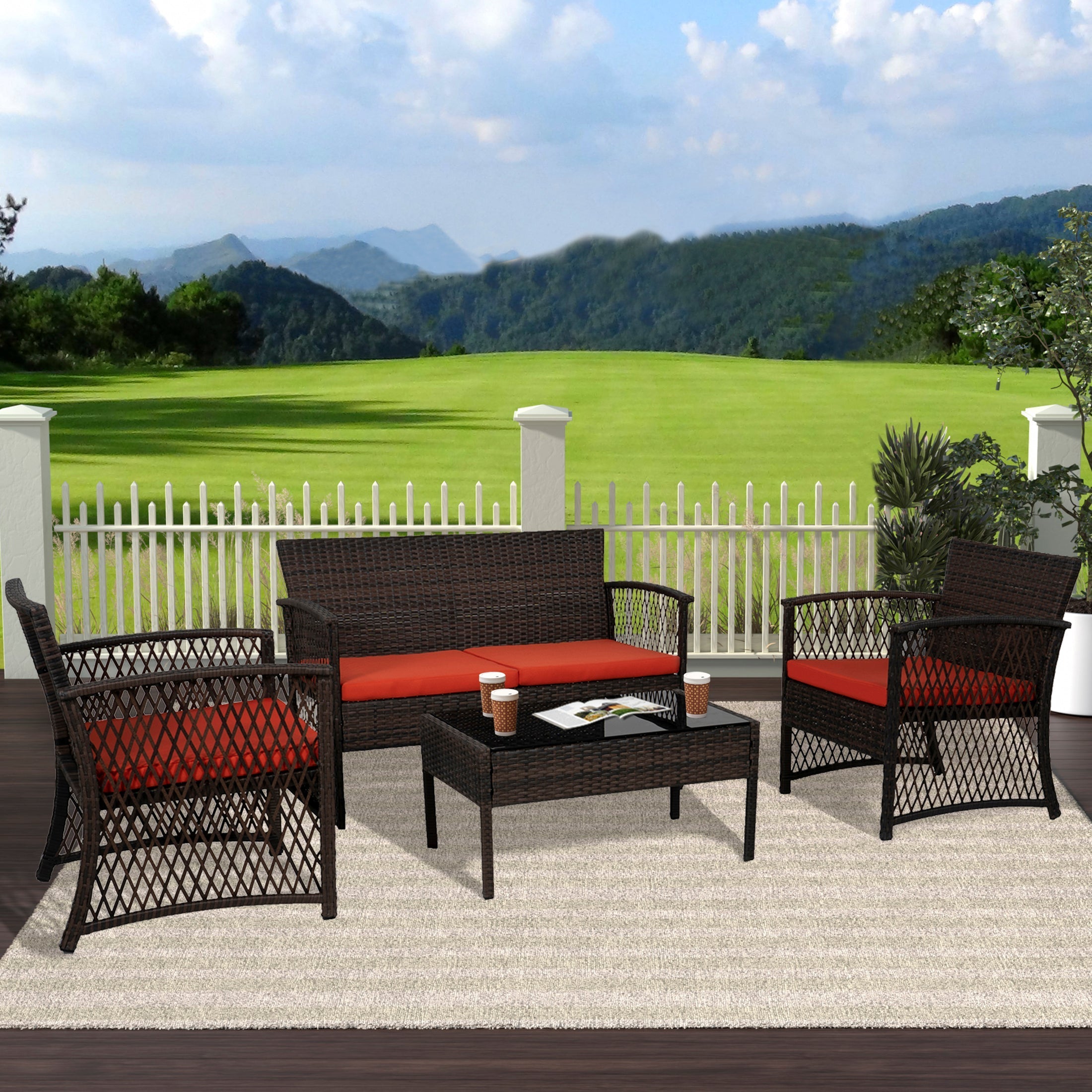  Westin Furniture 4-Piece Outdoor Patio Conversation Set - Coffee/Beige - Bonton