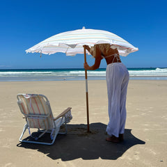 Sunnylife: Beach Umbrella - Rio Sun Multi Stripe - UPF50 Sun Protection, 61 x 62.68", Wooden Pole, Cream w/ Color Stripes, Carry Bag, Pool & Outdoor-Multi-One Size-3