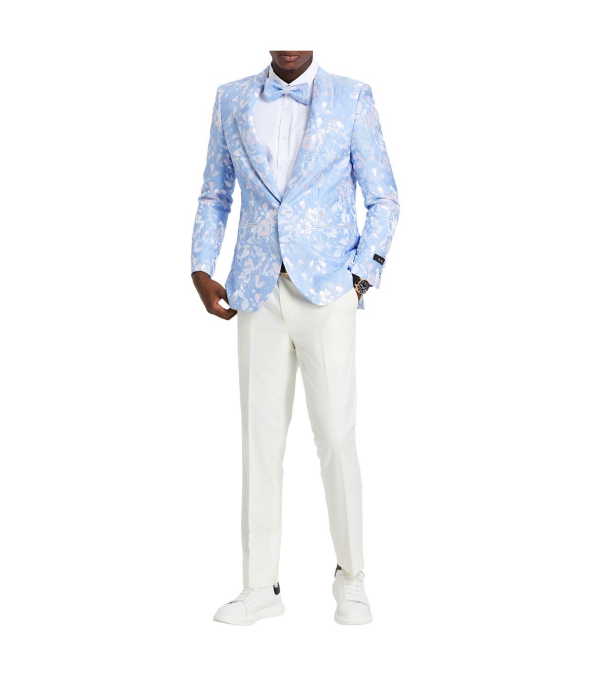  Shawl Collar Suits Mens Floral Jacket Sky / Silver - Sky / Silver - Bonton