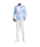 Shawl Collar Suits Mens Floral Jacket Sky / Silver