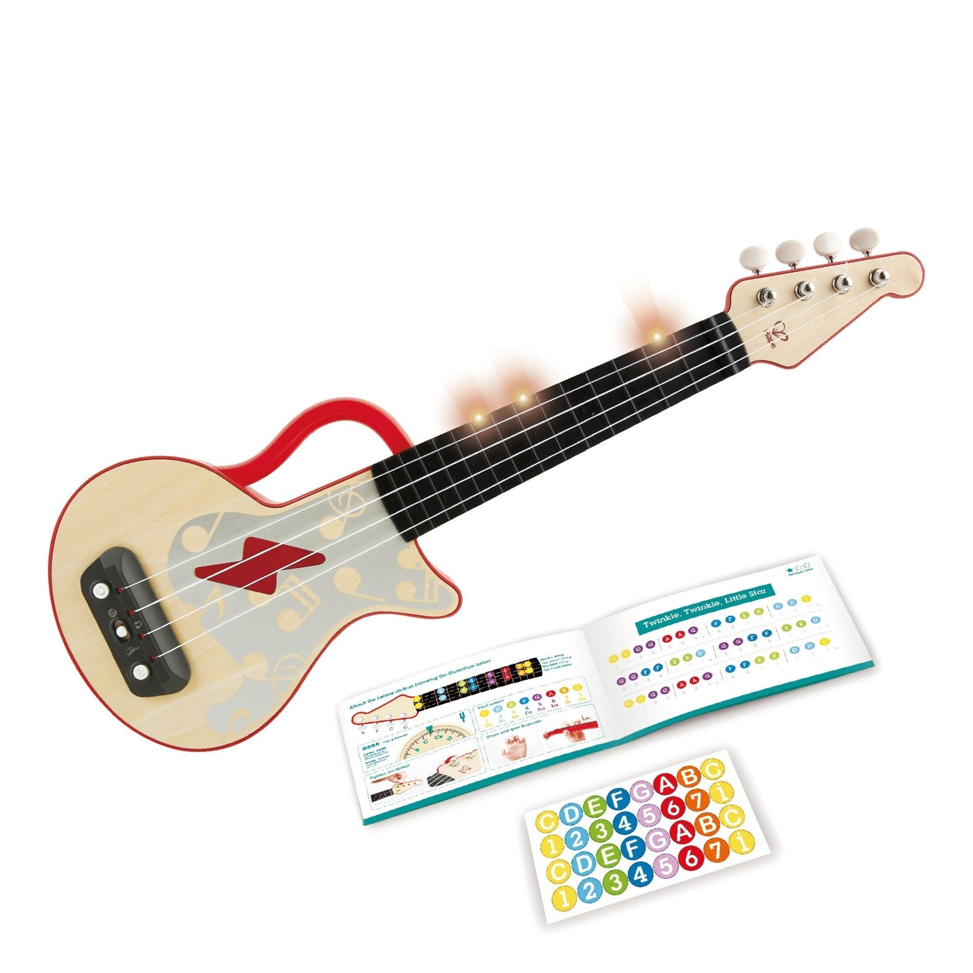  Hape Hape Learn with Lights Toddler Electronic Ukulele in Red, Battery Powered - Multi - Bonton