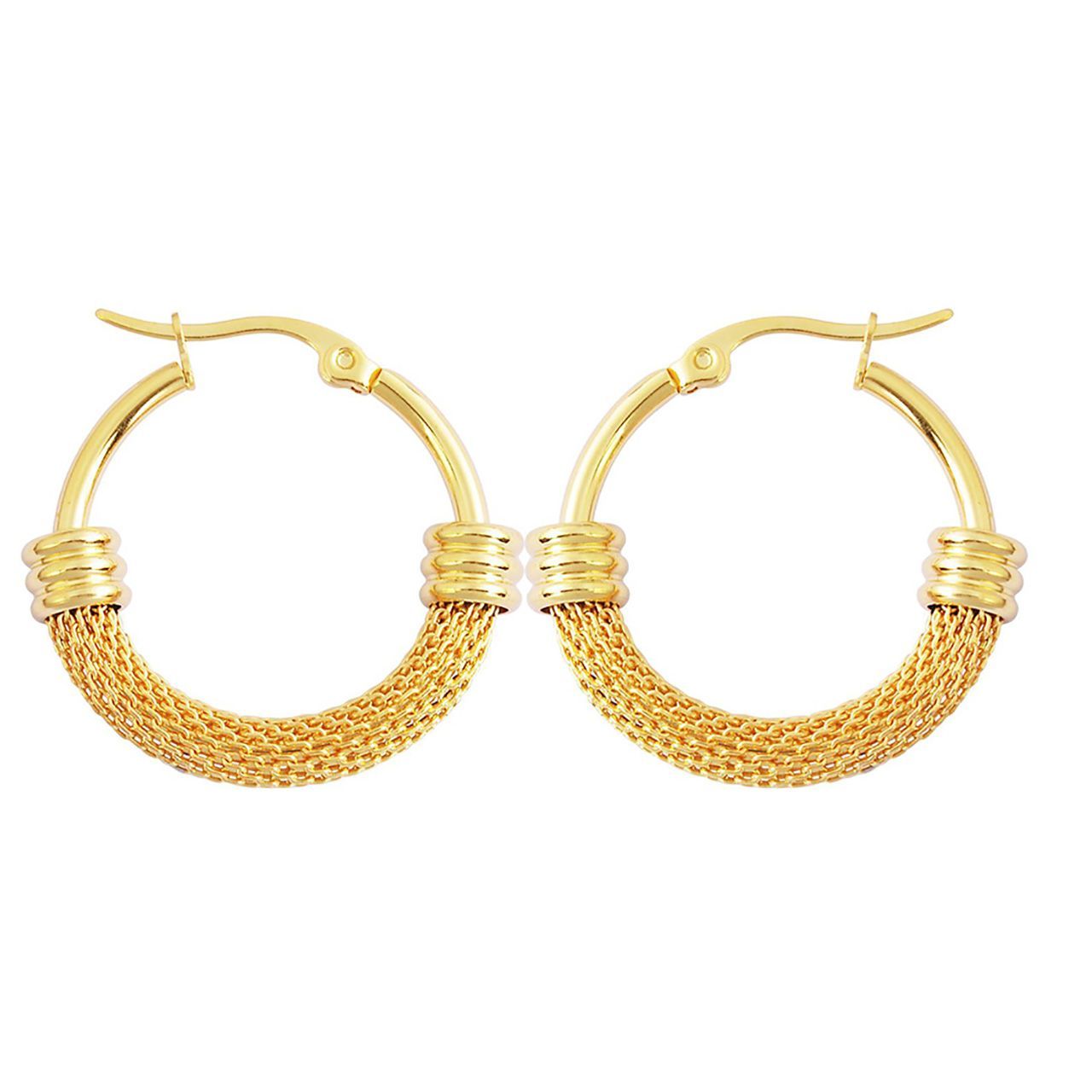  Gemesis Jewels by Edforce Half Mesh Hoop Linked Earrings - Silver - Bonton