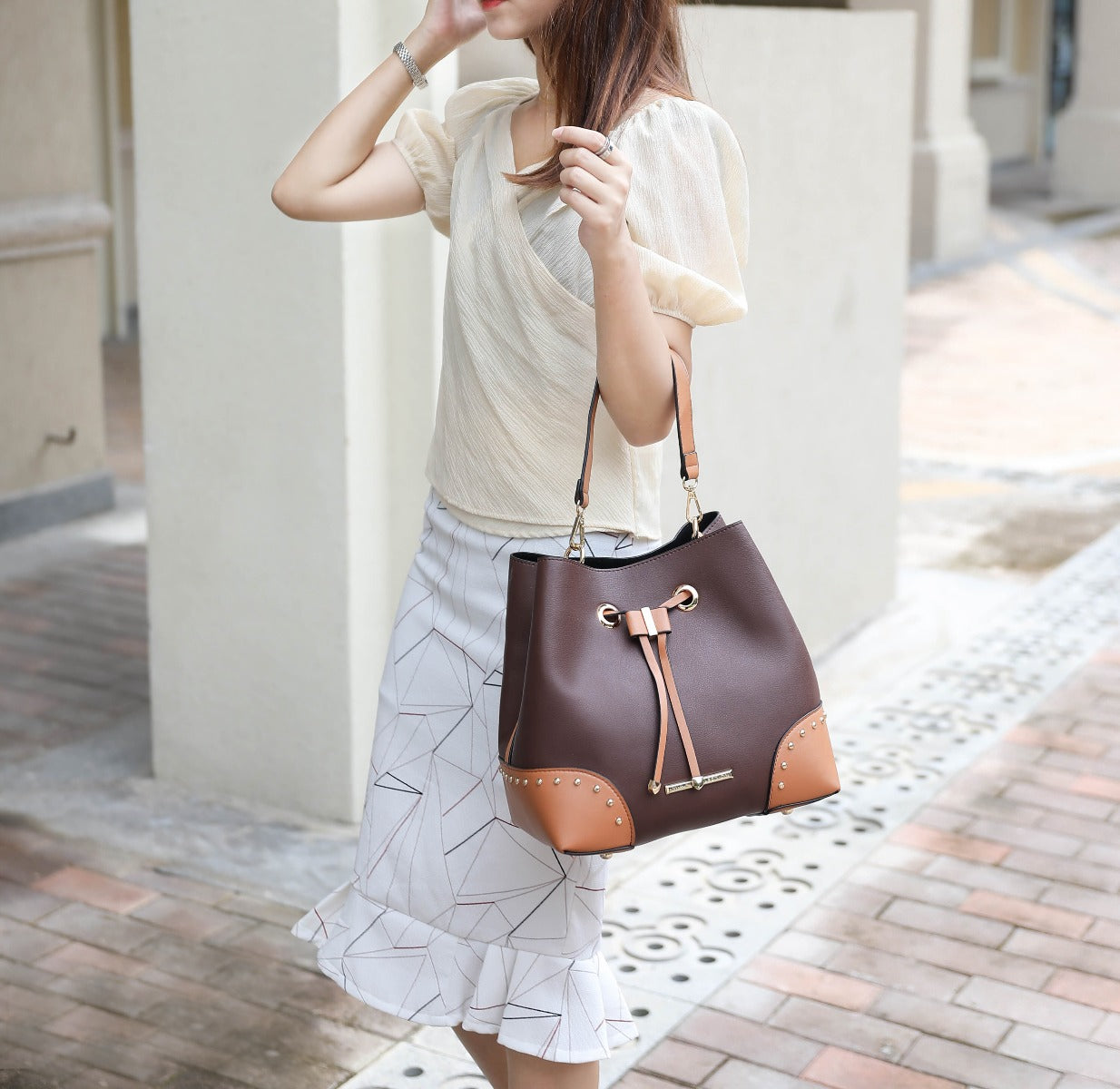  MKF Collection Bella Bucket Bag and Wallet Set - Beige - Bonton