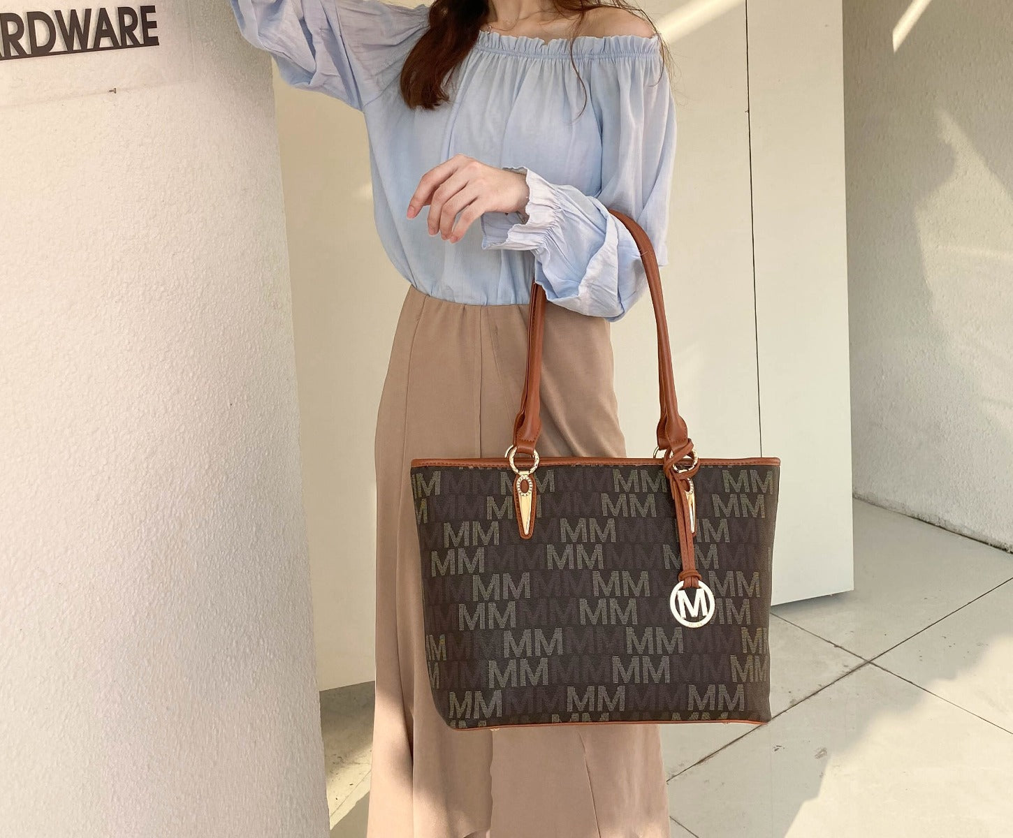  MKF Collection Alexy Signature Tote Bag and Set - Beige - Bonton