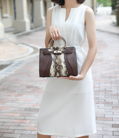 Cassia Snake Embossed Vegan Leather Womens Satchel Handbag