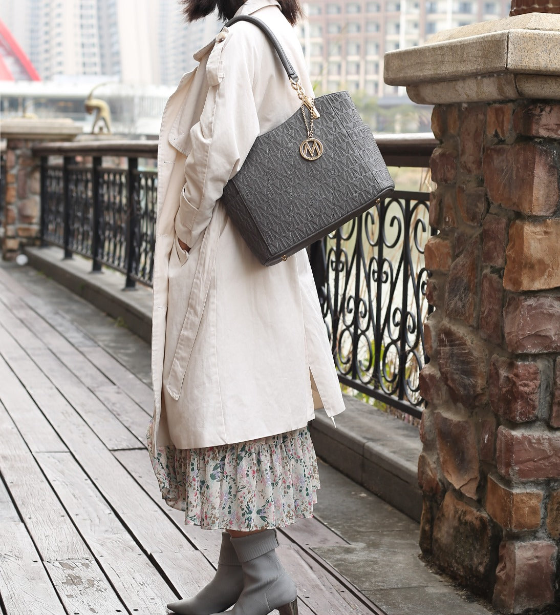  MKF Collection Malika Signature Shoulder Bag - Taupe - Bonton