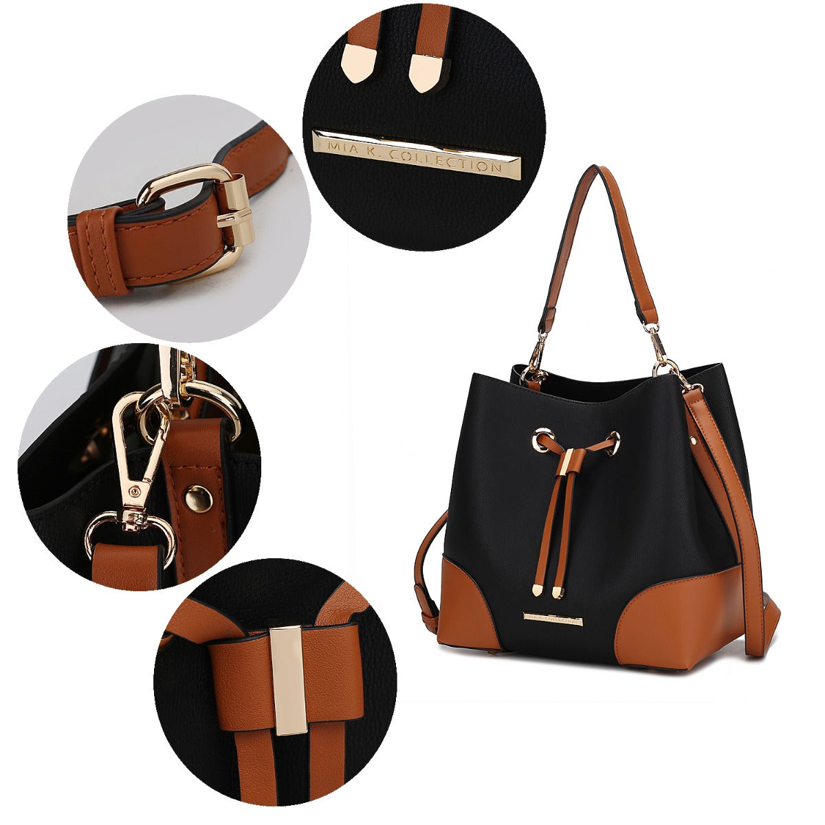  MKF Collection Bella Color-Block Bucket Bag and Wallet Set - Taupe - Bonton