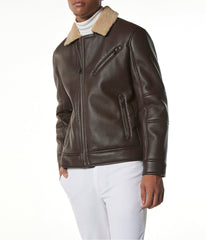 Maxton 26.5" Asymmetrical Faux Shearling Moto Espresso