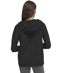 Andrew Marc Women's Fleece Split Neck Hoodie Black