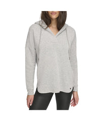 Andrew Marc Women's Fleece Split Neck Hoodie Vapor Heather