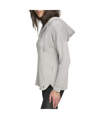 Andrew Marc Women's Fleece Split Neck Hoodie Vapor Heather