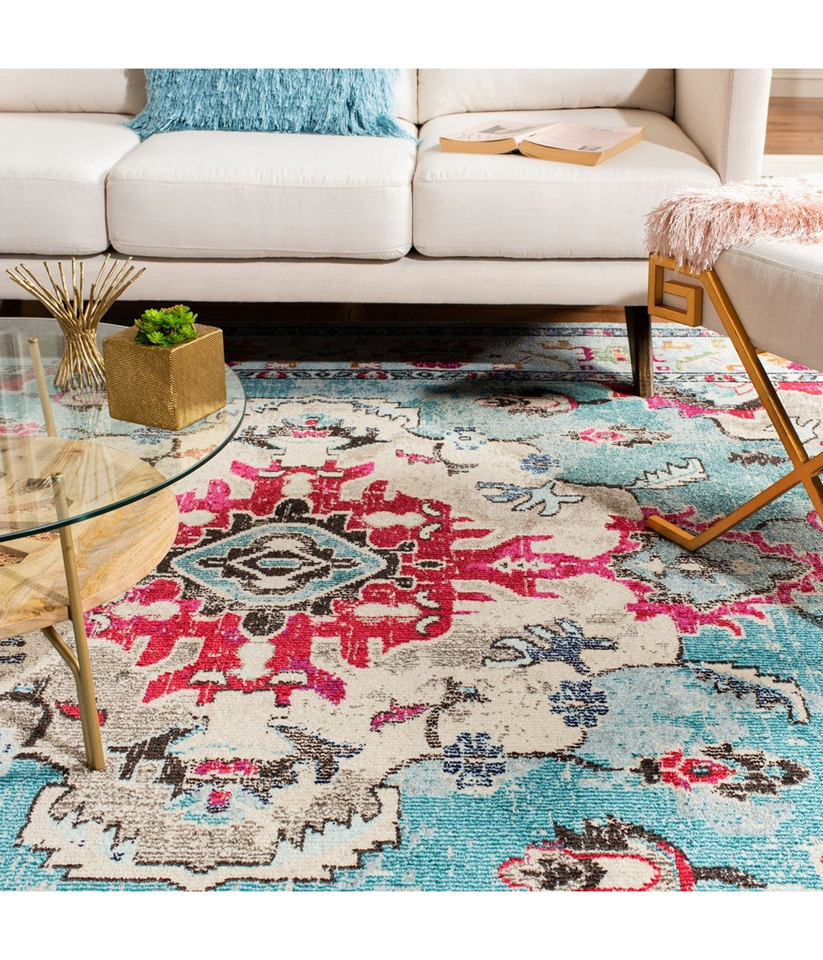  Safavieh Monaco 243 Light Blue/Fuchsia Rug - Light Blue/Fuchsia - Bonton