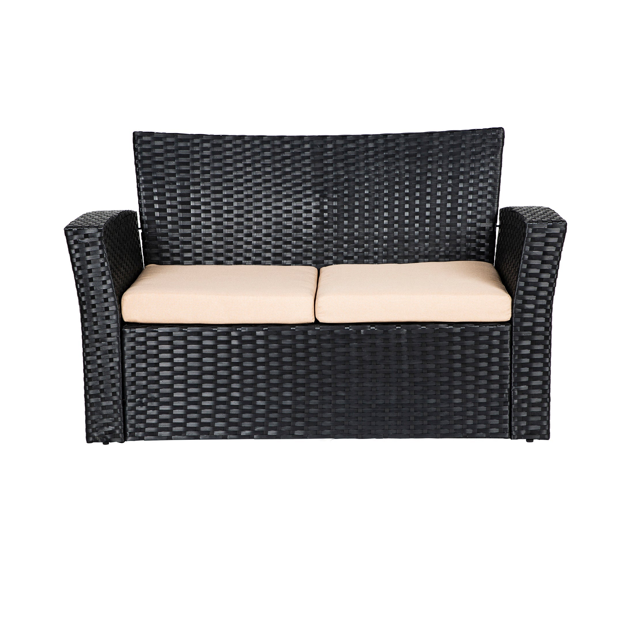  Westin Furniture 4-Piece Outdoor Patio Conversation Sofa Set with Cushions - Black/White - Bonton