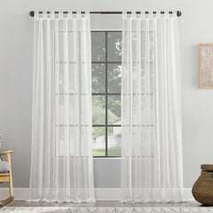 Burlap Weave Linen Blend Tab Top Curtain