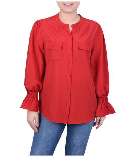 Long Sleeve Y-Neck Blouse
