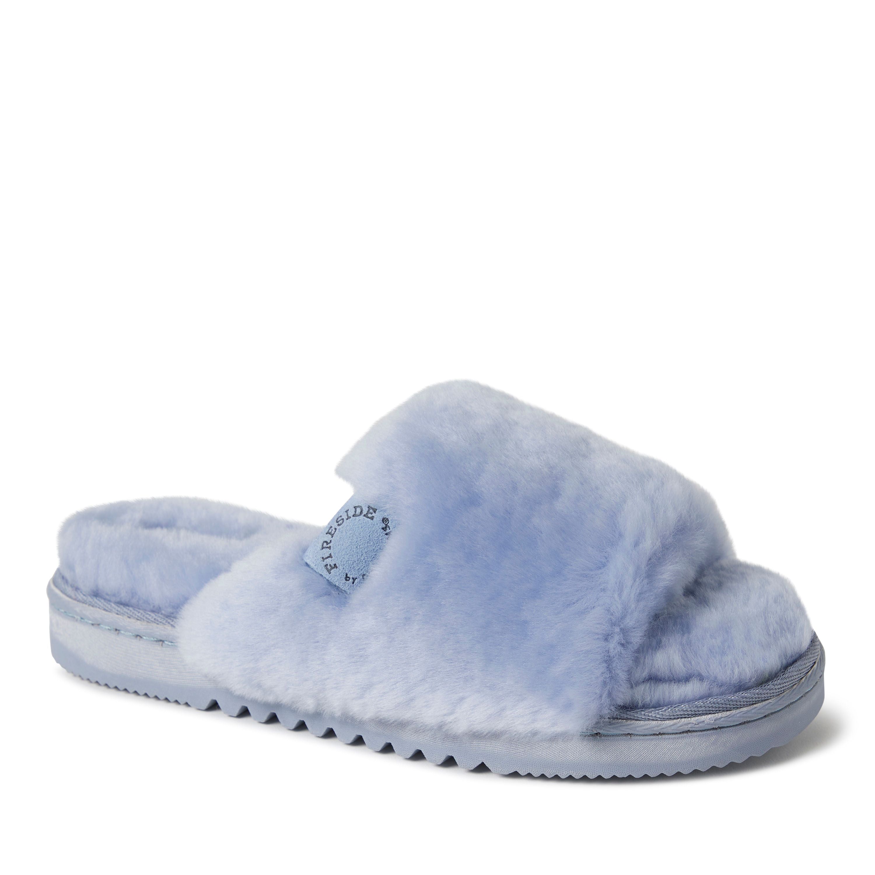  Dearfoams Fireside by Women's Cairns Shearling Easy On/Off Slide Sandal Slipper - Navy - Bonton