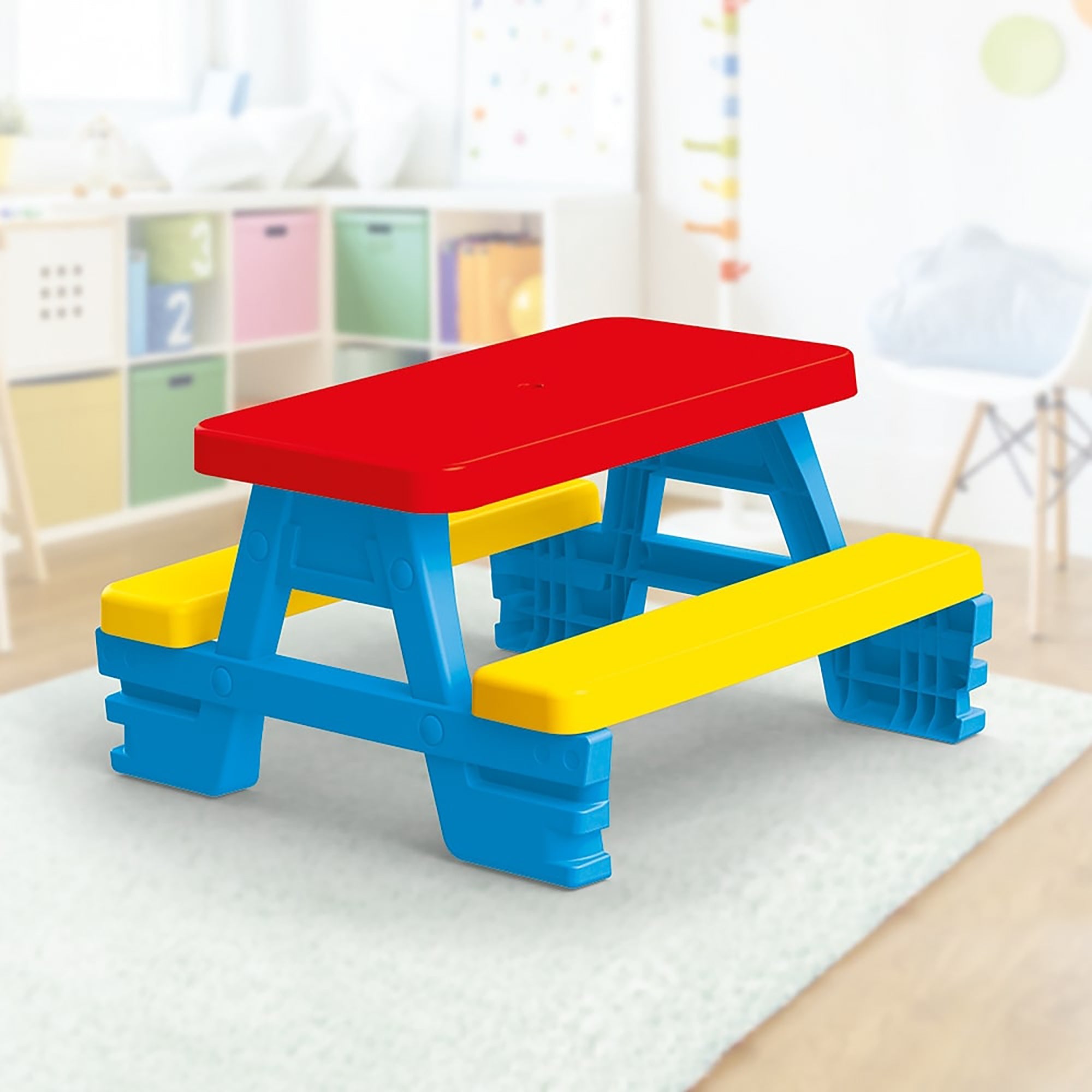  Dolu Dolu: Big Plastic Picnic Table For 4 - Blue, Red, Yellow - Indoor & Outdoor Use, 44lb Capacity, 44x77x71