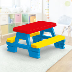 Dolu: Big Plastic Picnic Table For 4 - Blue, Red, Yellow - Indoor & Outdoor Use, 44lb Capacity, 44x77x71",  Designed For Toddlers & Kids Ages 2+-Multi-One Size-3