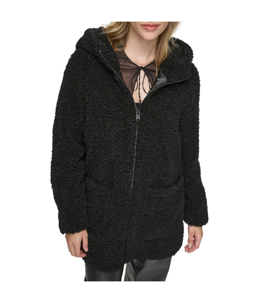 Andrew Marc Seneca Faux Sherpa Zip Jacket Black - Black – Bonton