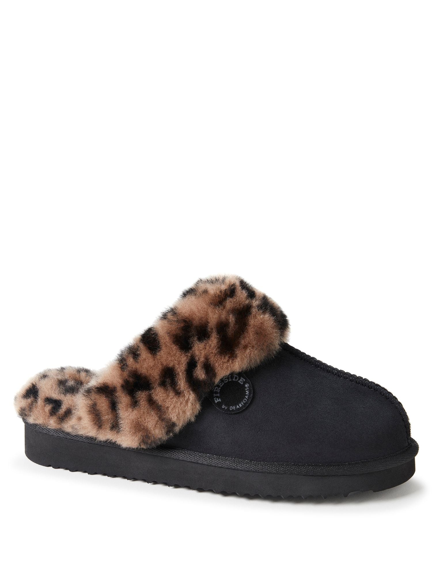  Dearfoams Fireside by Women's Sydney Shearling Fur Indoor/Outdoor Scuff Slipper - Black - Bonton