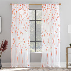 Azlan Geometric Embroidery Sheer Rod Pocket Curtain Panel