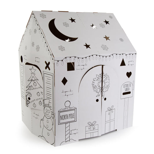 Easy Playhouse Holiday Cottage - Kids Art & Craft for Indoor Fun, Color, Draw, Doodle on a Festive North Pole House - Decorate & Personalize a Cardboard Fort, 32" X 26.5" X 40.5" - Made in USA, Age 3+-Multi-One Size-1