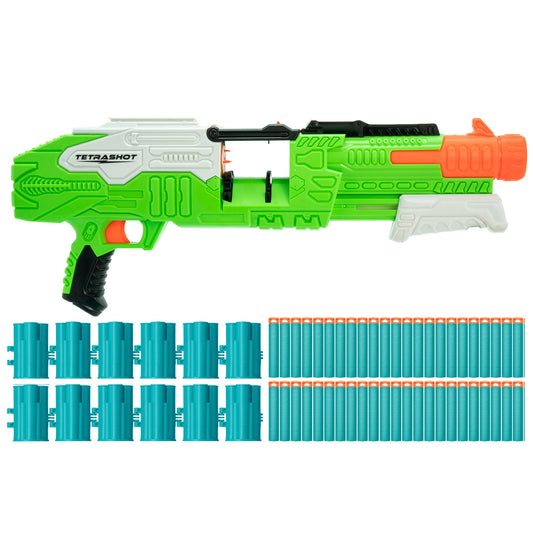 Air Warriors: Tetrashot - Dart Blaster, Green & White, 98 Accu-Blast Darts & Dart Belt, Shoots Up To 80ft, Kids Toy, Ages 6+-Multi-One Size-1