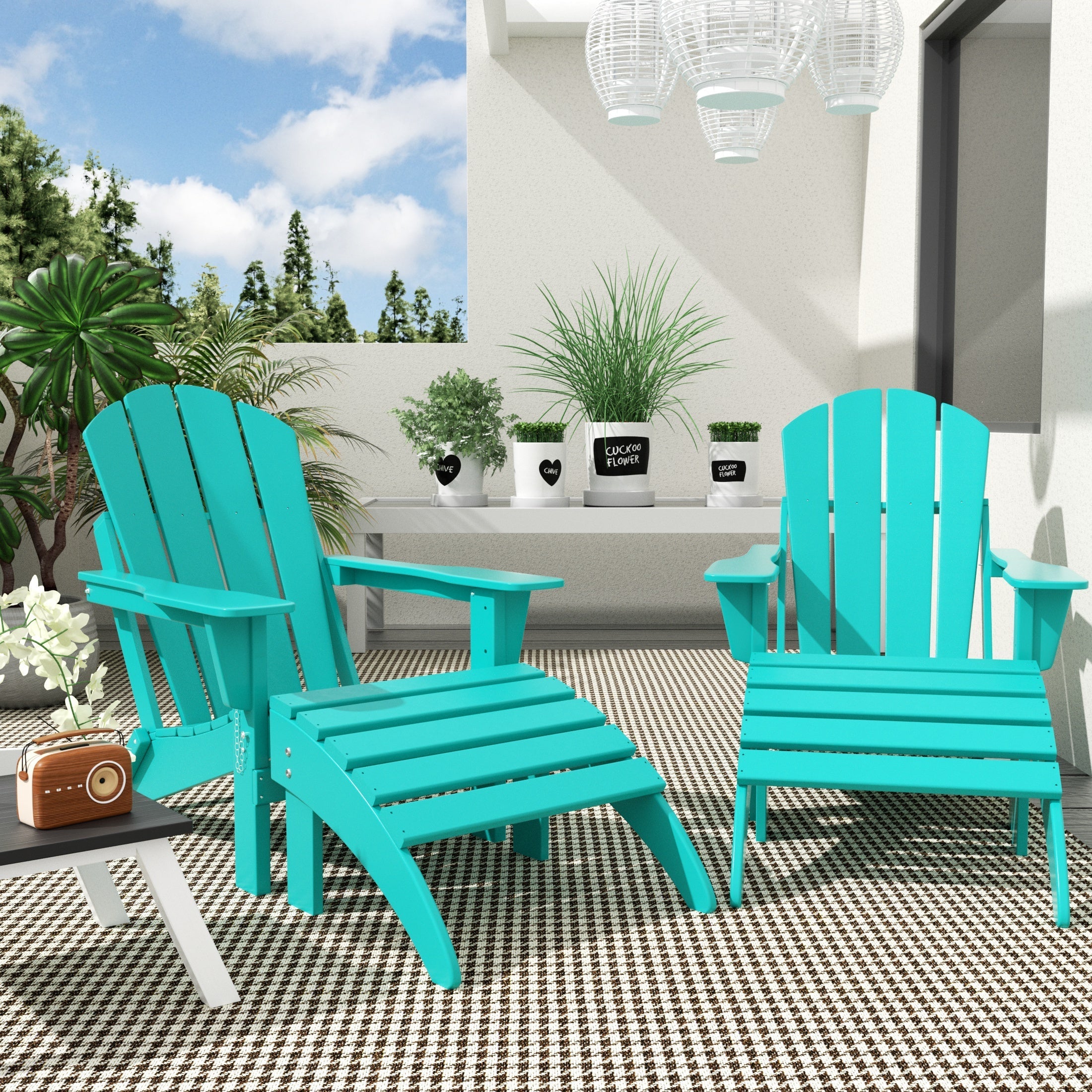  Westin Furniture 4-Piece Adirondack Conversation Chair with Footrest Ottoman Set - Turquoise - Bonton