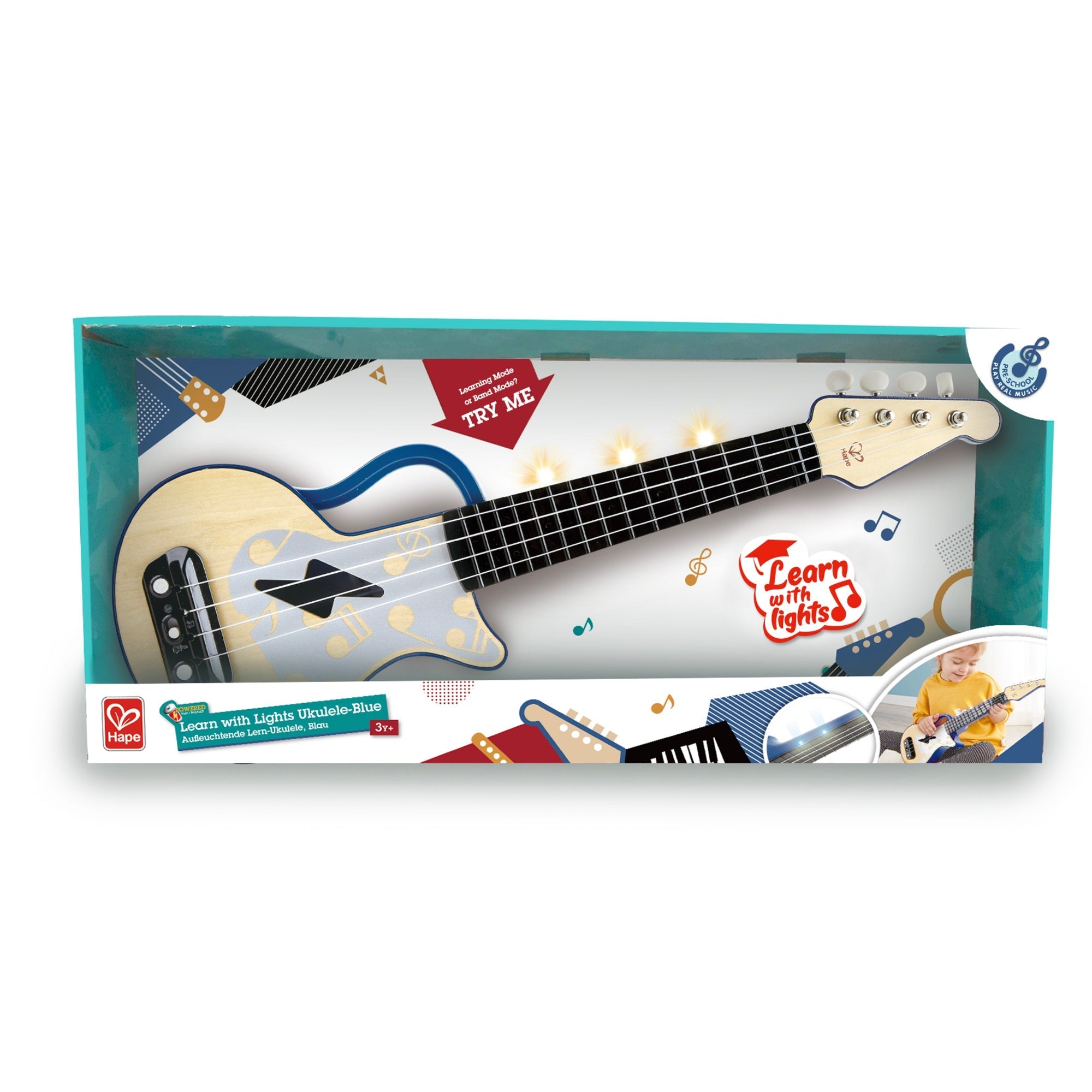  Hape Hape Learn With Lights Kid's Electronic Ukulele in Blue - Multi - Bonton