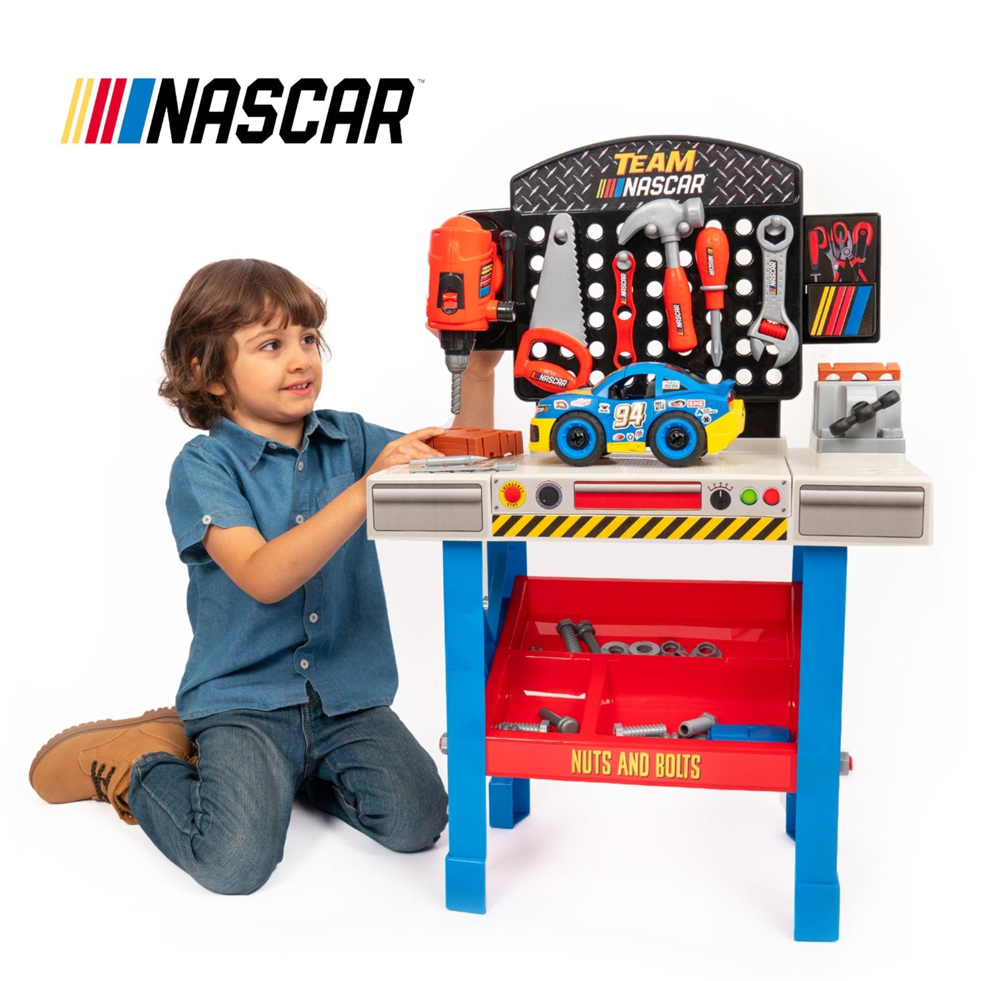  HobbyTron Team Nascar Pit Stop Playset With Take Apart Car (84 Pieces) - Default Title - Bonton