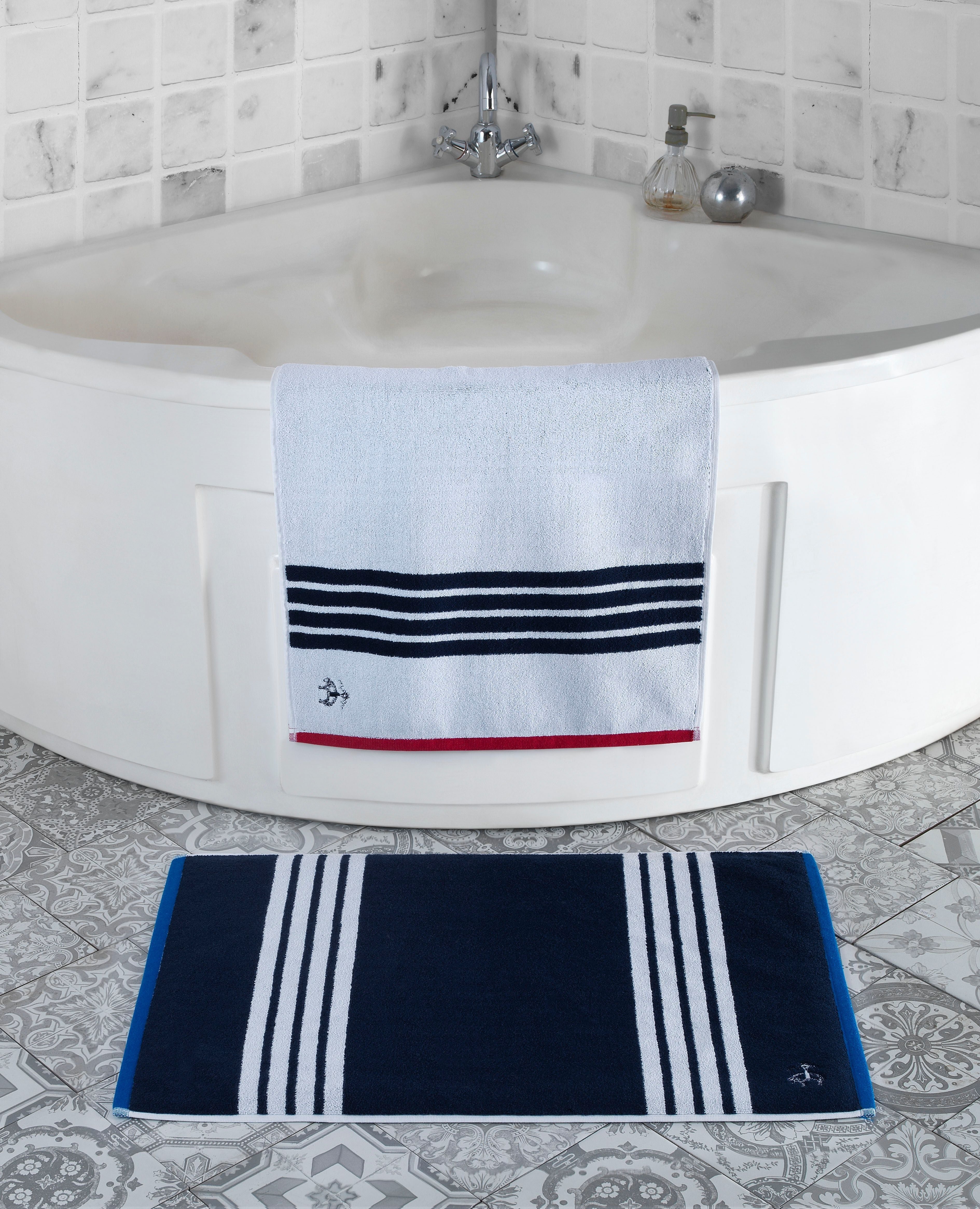  Brooks Brothers Nautical Blanket Stripe Bath Mat - Navy - Bonton