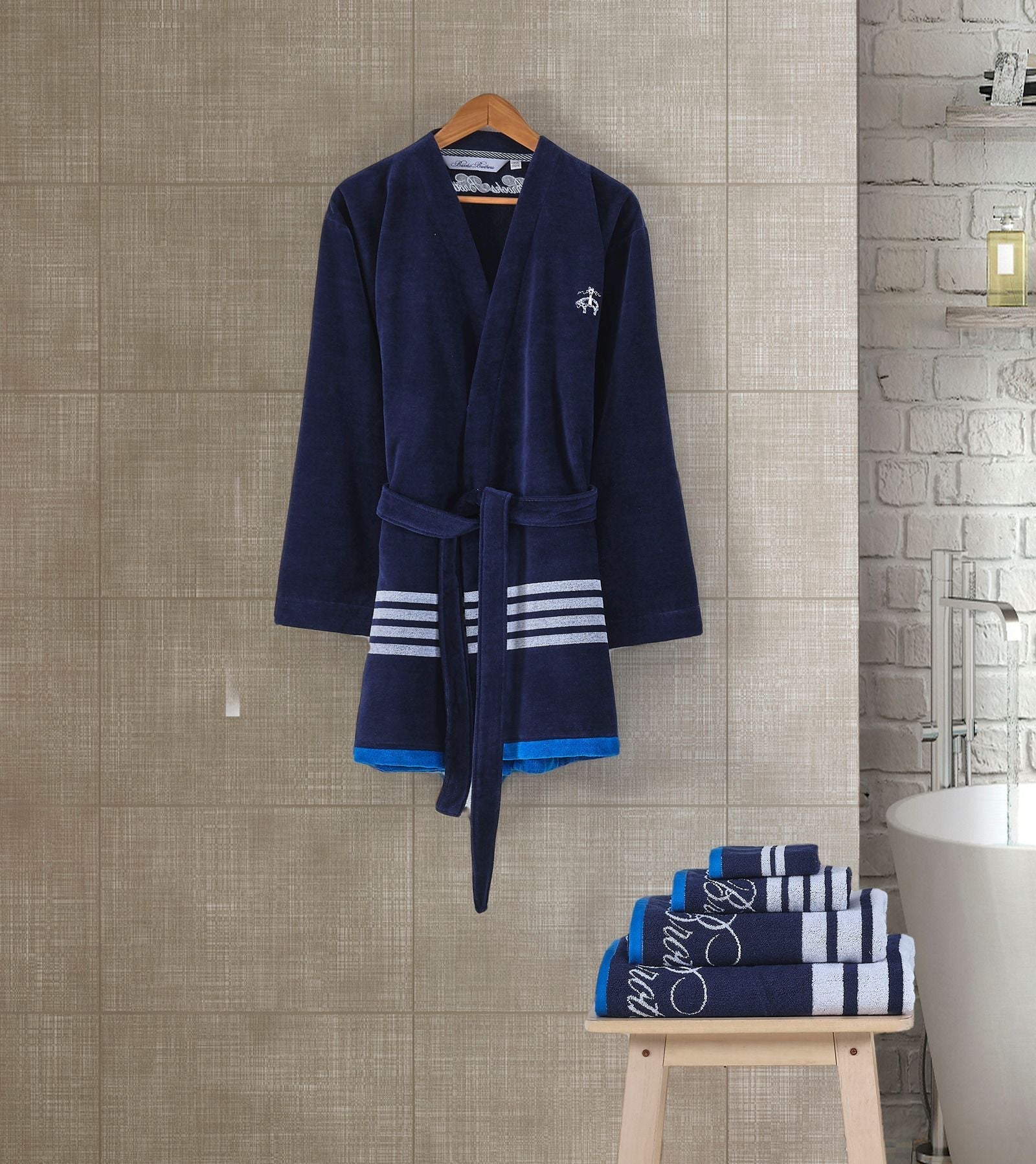  Brooks Brothers Nautical Blanket Stripe Bathrobe - Navy - Bonton