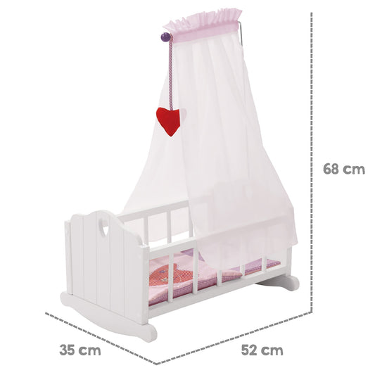 Baby Doll Cradle Set W/ Accessories in Pink & White