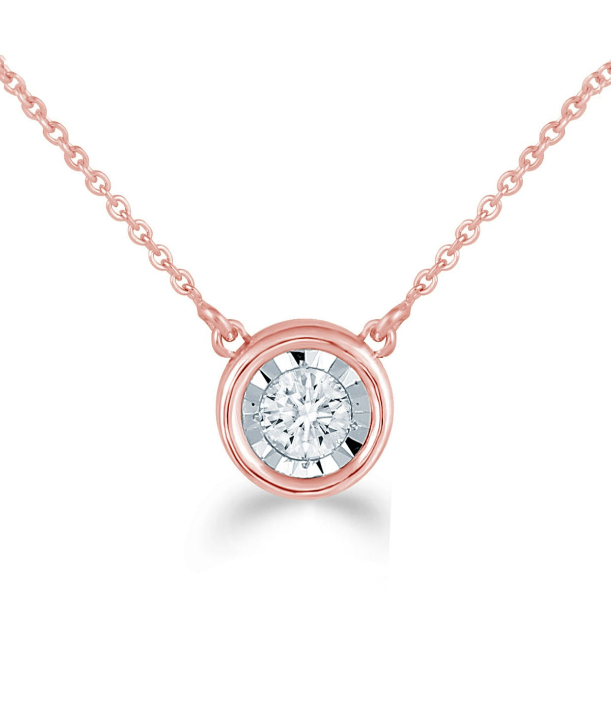  Kgs Jewels Inc 1/6 CTW Natural Diamond Solitaire Necklace in 14K Gold with Bezel Set - Pink - Bonton