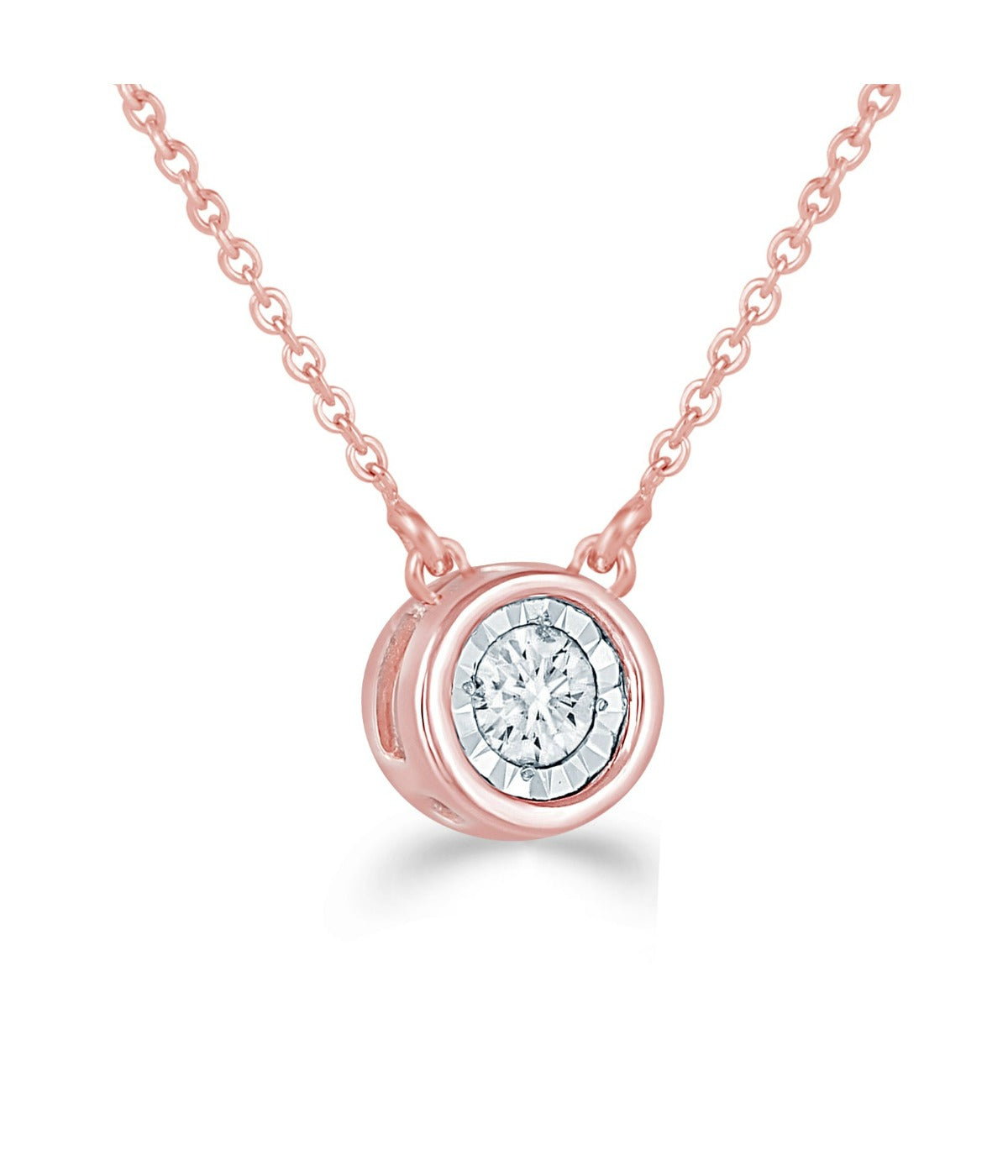  Kgs Jewels Inc 1/6 CTW Natural Diamond Solitaire Necklace in 14K Gold with Bezel Set - Pink - Bonton