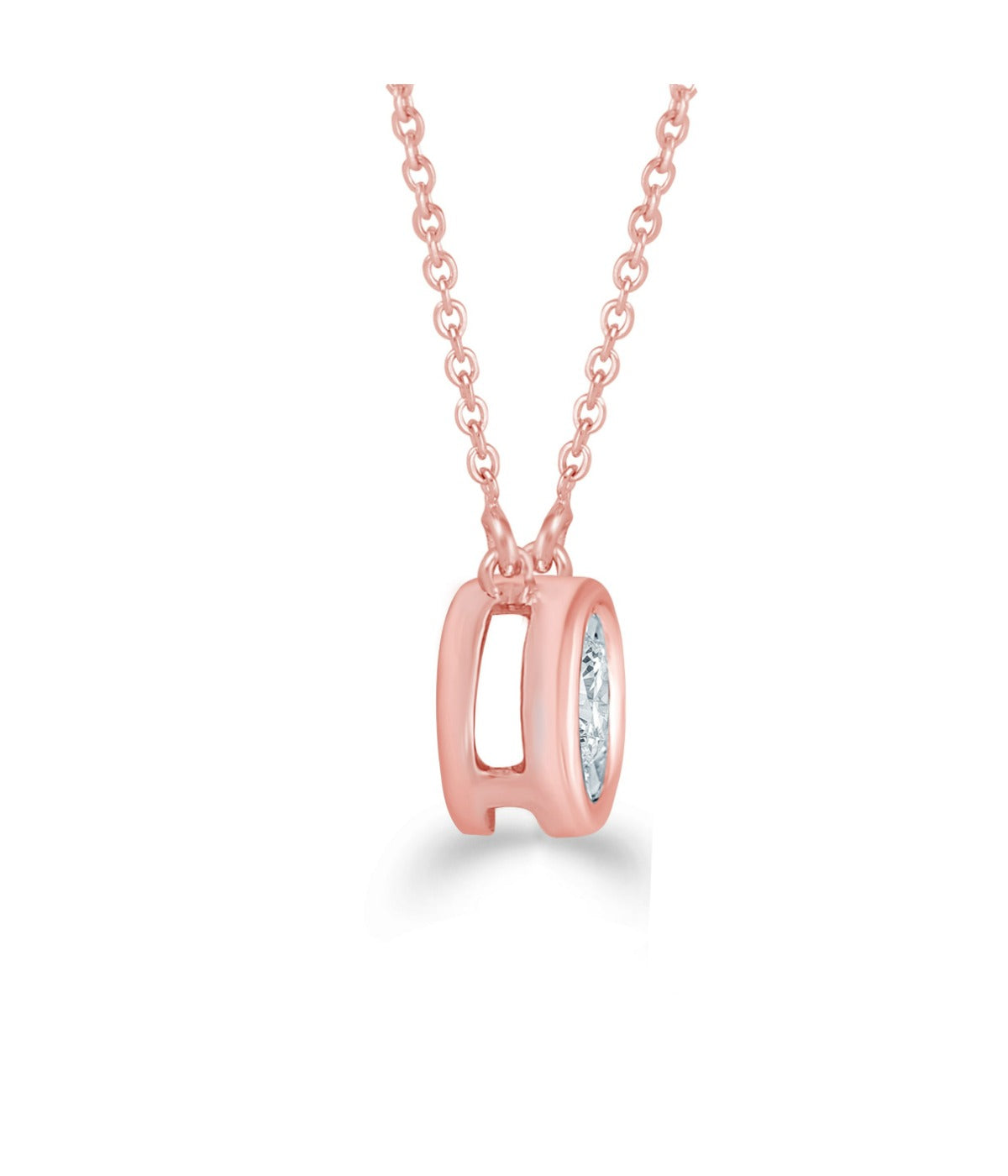  Kgs Jewels Inc 1/6 CTW Natural Diamond Solitaire Necklace in 14K Gold with Bezel Set - Pink - Bonton