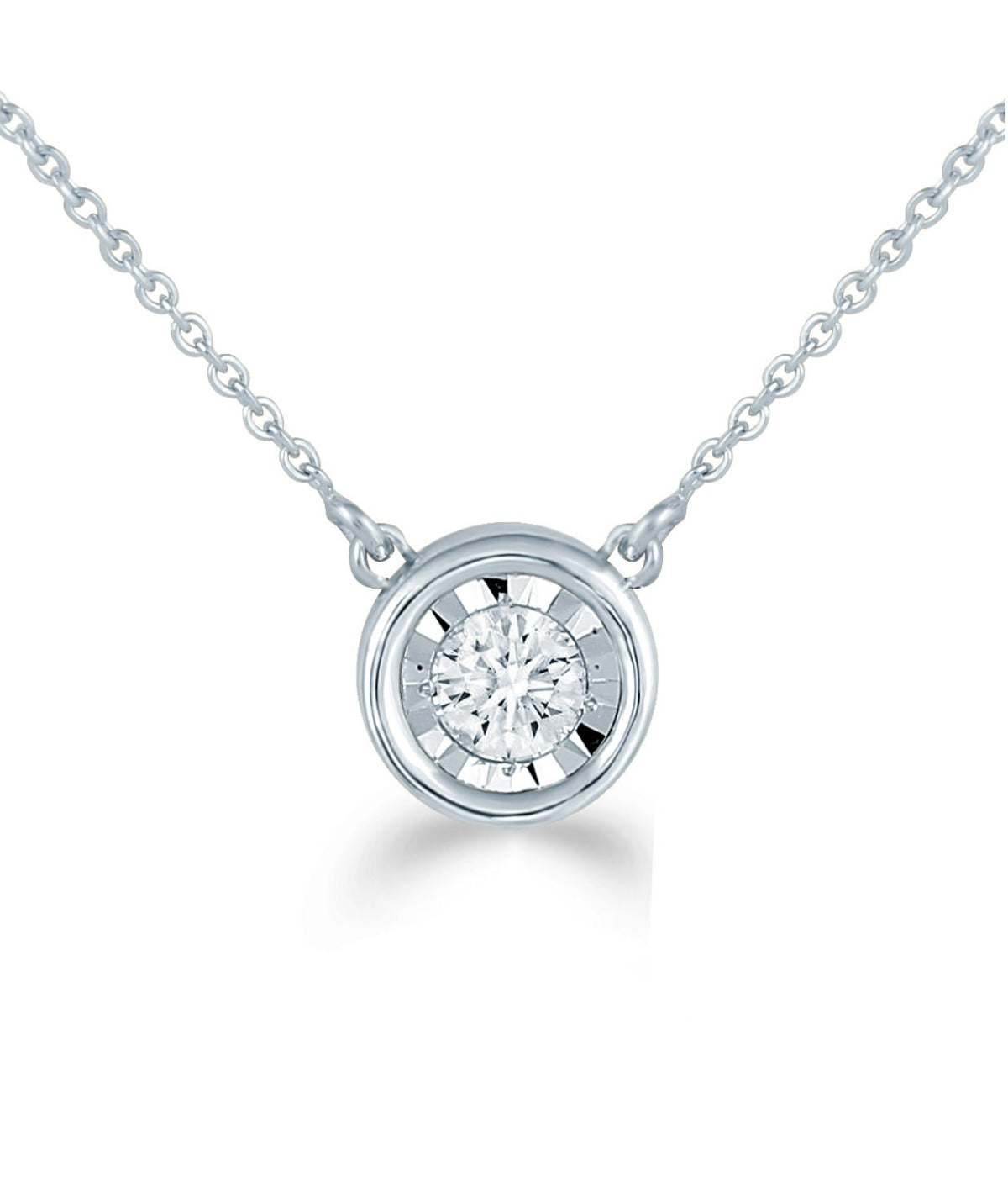  Kgs Jewels Inc 1/6 CTW Natural Diamond Solitaire Necklace in 14K Gold with Bezel Set - White - Bonton