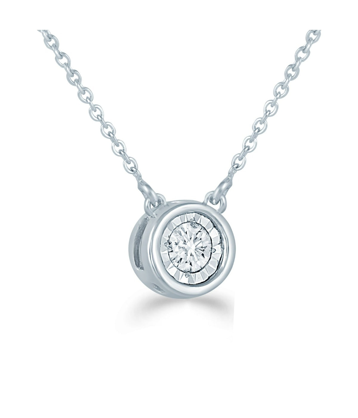  Kgs Jewels Inc 1/6 CTW Natural Diamond Solitaire Necklace in 14K Gold with Bezel Set - White - Bonton