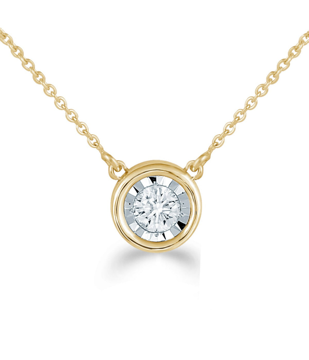  Kgs Jewels Inc 1/6 CTW Natural Diamond Solitaire Necklace in 14K Gold with Bezel Set - Yellow - Bonton