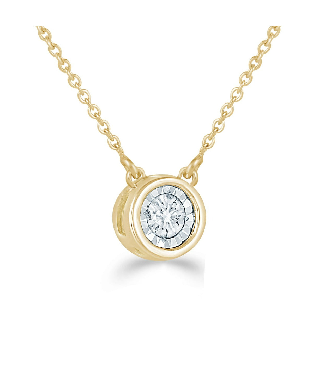  Kgs Jewels Inc 1/6 CTW Natural Diamond Solitaire Necklace in 14K Gold with Bezel Set - Yellow - Bonton