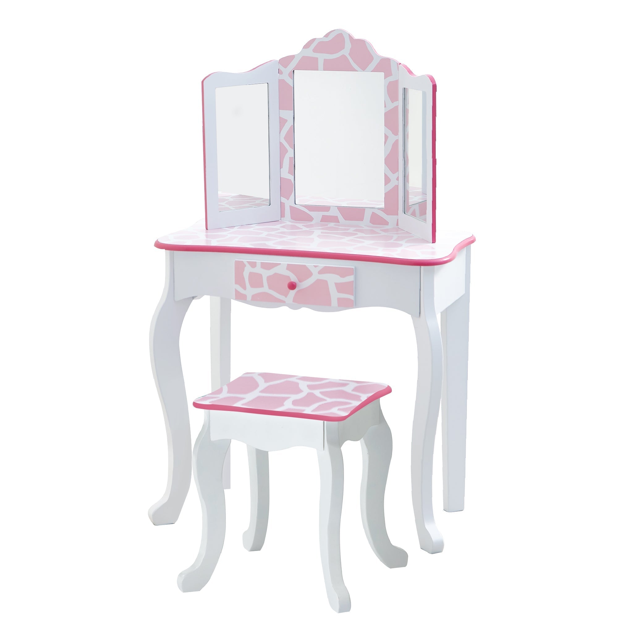  Teamson Kids Fantasy Fields - Fashion Giraffe Prints Gisele Play Vanity Set - Pink / White - Bonton