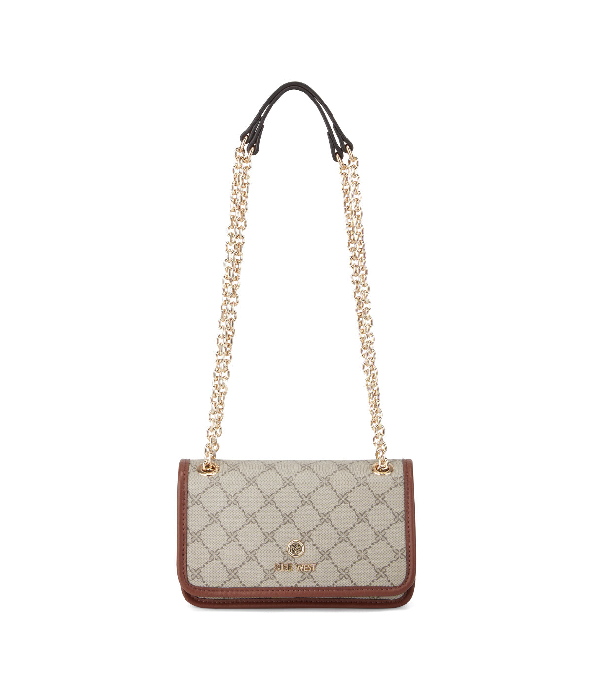  Nine West Saoirse Mini Convertible Crossbody Flap - Beige Logo/Mahogany - Bonton