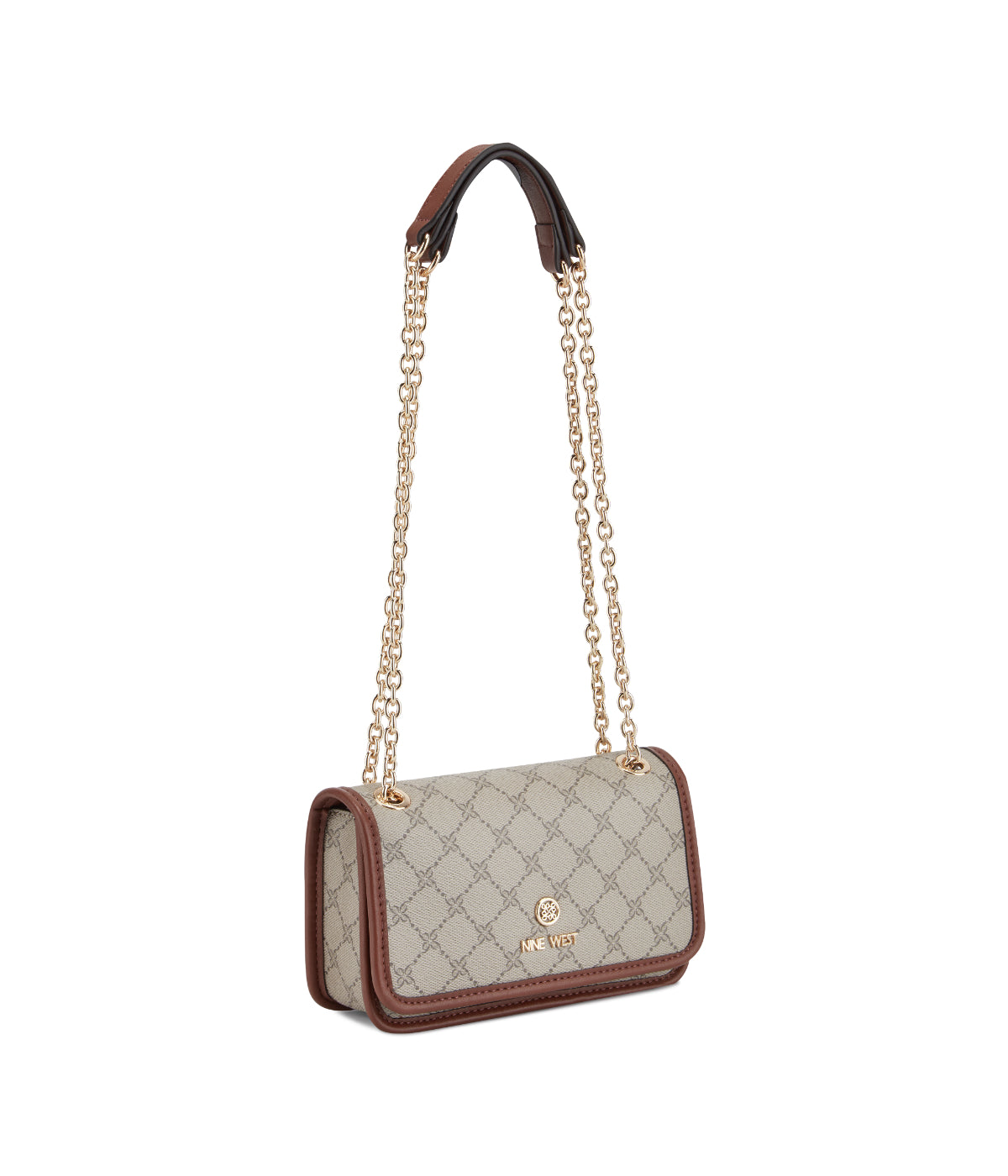  Nine West Saoirse Mini Convertible Crossbody Flap - Beige Logo/Mahogany - Bonton